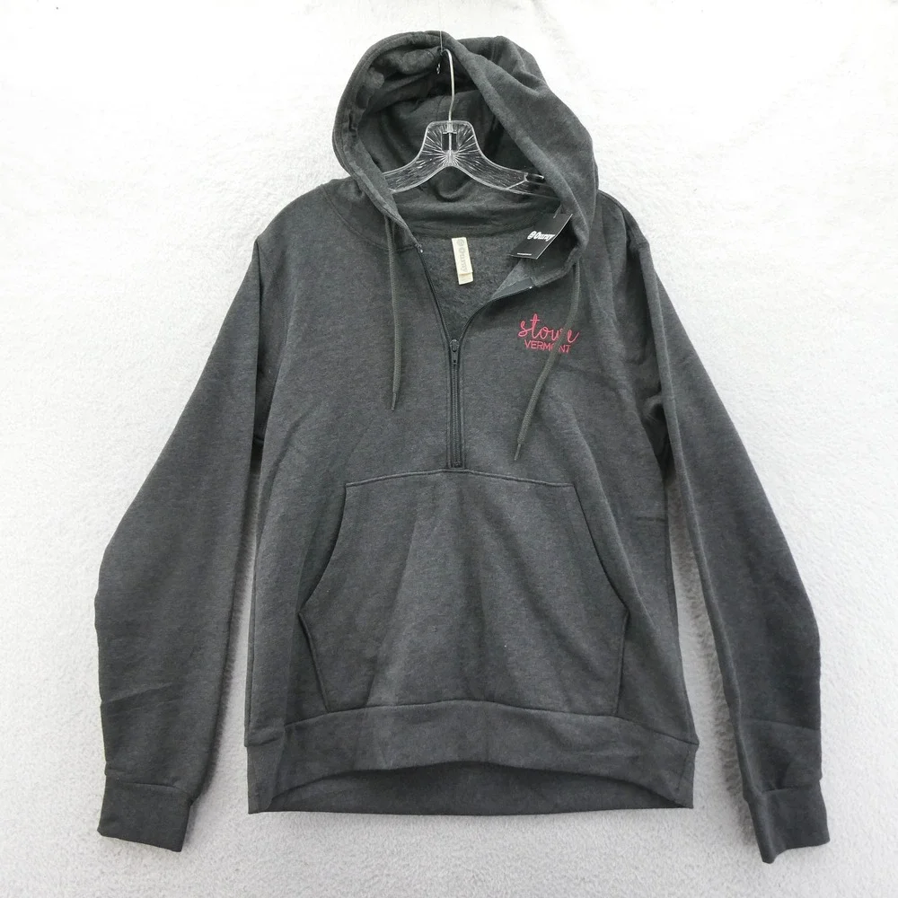 Ouray Hoodie Women Medium Stowe Vermont Charcoal Gray Quarter Zip Fleece Cotton‎